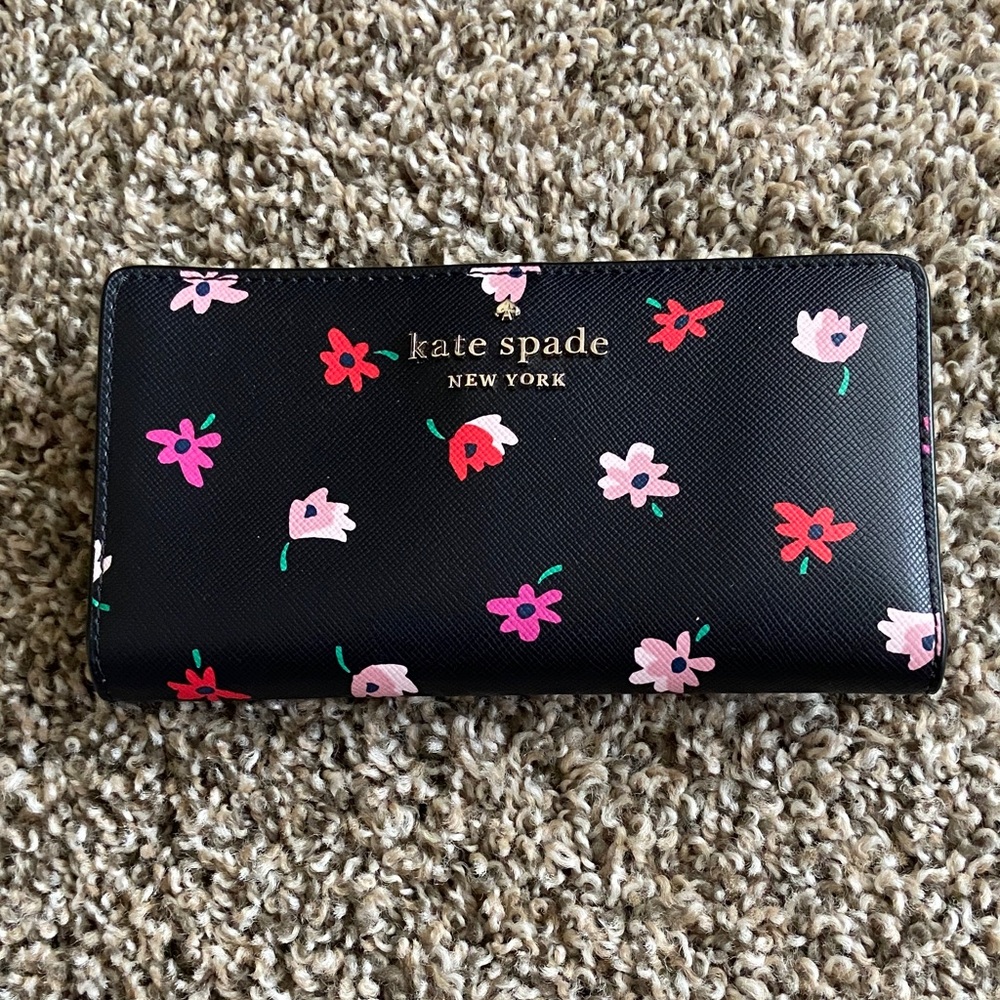 Kate Spade Black Wallet with Colorful Floral Pattern